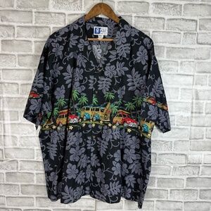 RJC Hawaiian Charcoal Black Hawaiian Woody Classic Cars Button Camp Shirt sz 3XL